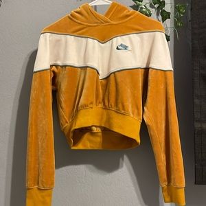 Mustard, white, and blue cropped nike sweater